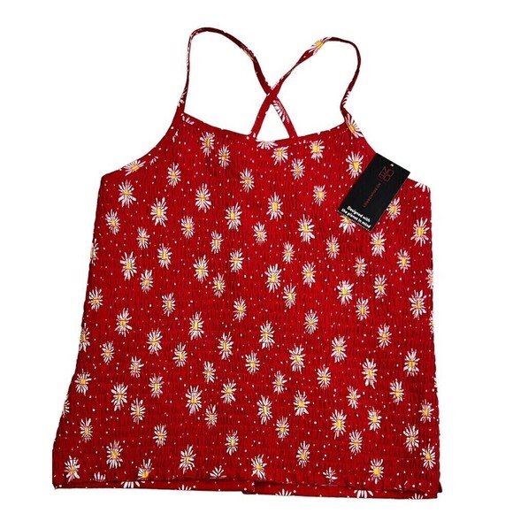 No Boundaries Boho Hippie Tank Top Scrunch Criss Cross Red Sunflowers XXL - Picture 5 of 5